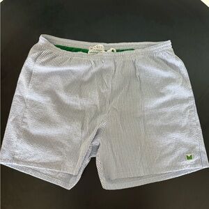 Magill LA Men's Blue and White Striped Seersucker Swim Volley Shorts